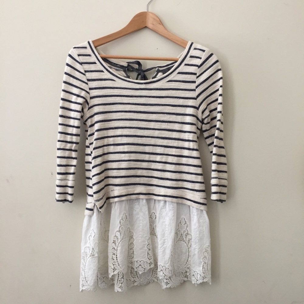 Anthropologie Striped Lace Top